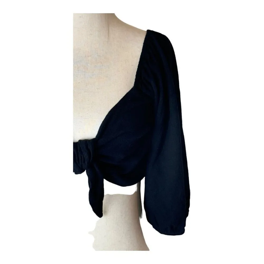 Show Me Your Mumu Shirt Women‎ Medium Black Linen Blend Cristina Crop Top Boho - Image 8