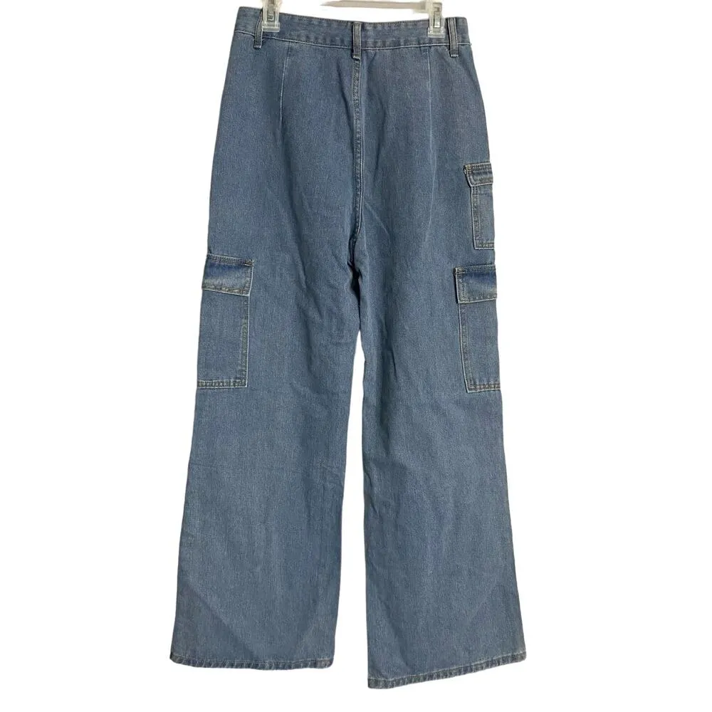 Vintage Cargo Pocket Jeans Straight Leg Loose Casual Wide Leg Trousers Sz L Blue - Image 2