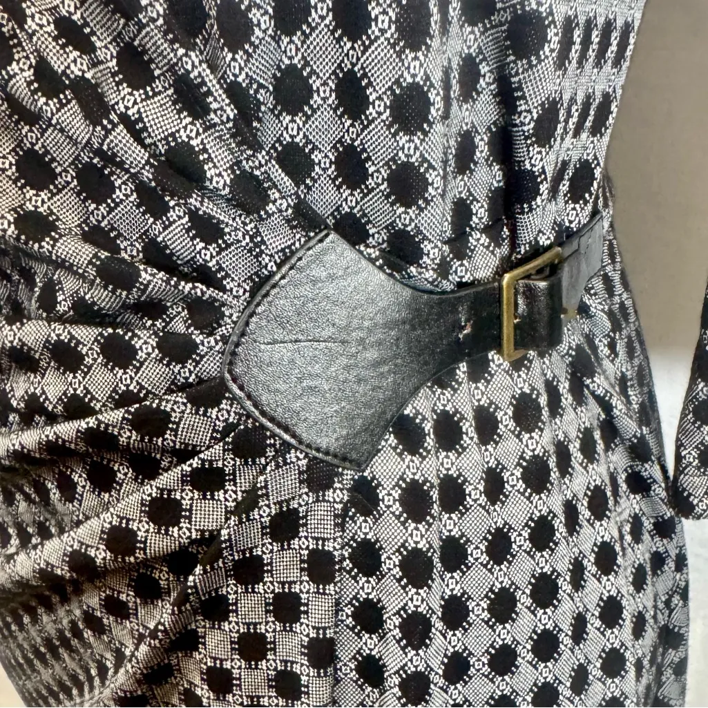 Max Studio faux wrap leather side buckle black and white dress size small - Image 3