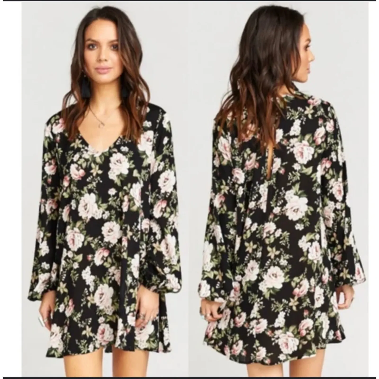 NWT Show Me Your Mumu Donnie Blk Rose Floral Trapeze Dress Size LG Keyhole Back - Image 2