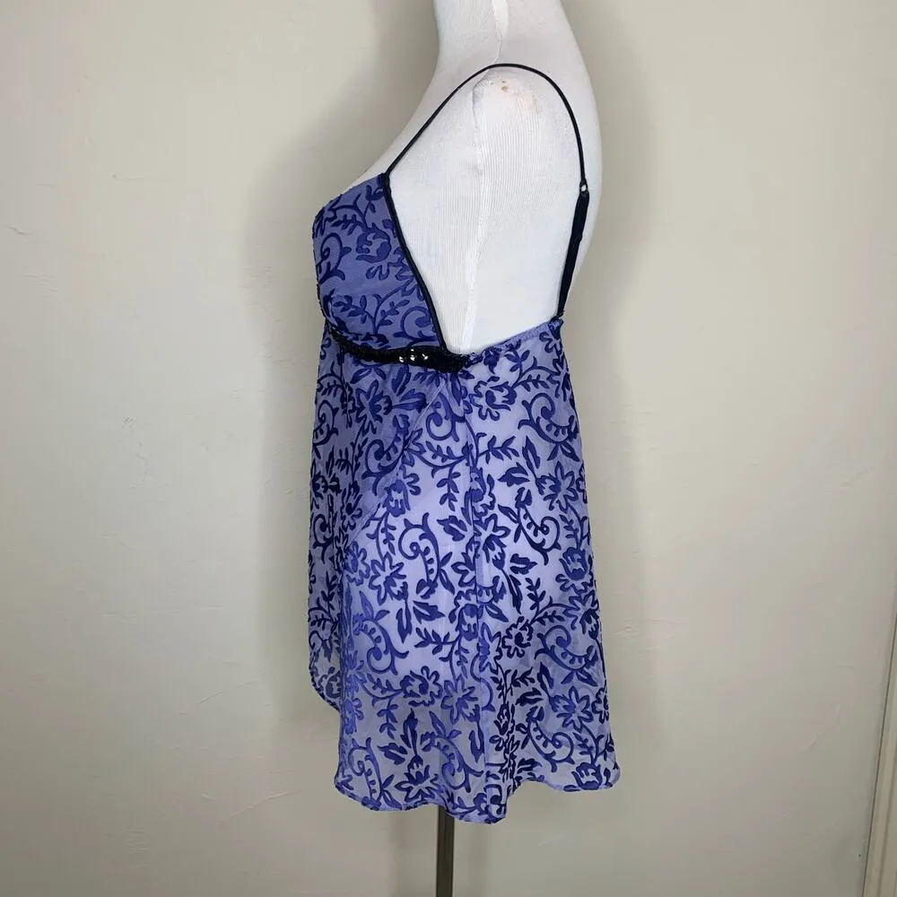 Cabernet Sheer Babydoll Camisole Blue Burnout Floral Sz Large - Image 3