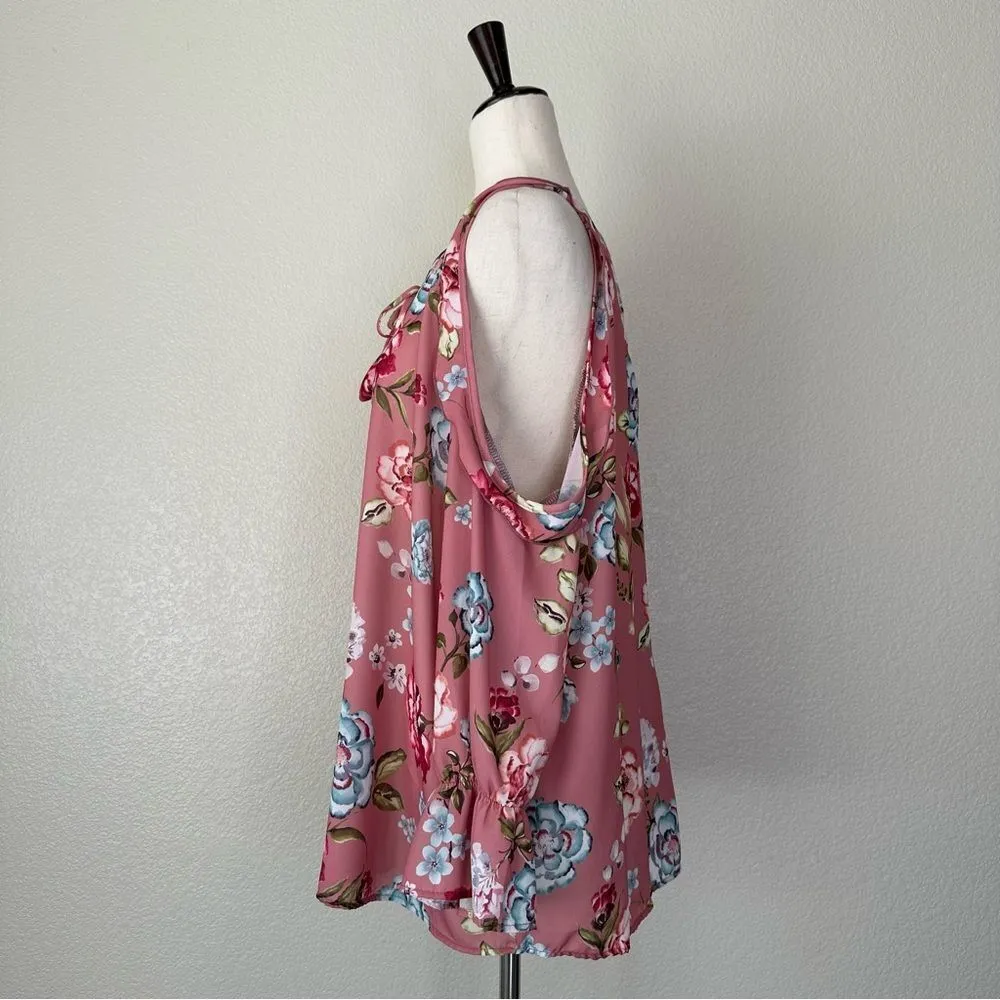 Sweet Pea by Stacy Frati Floral Cold Shoulder Top Pink Size XXL - Image 5