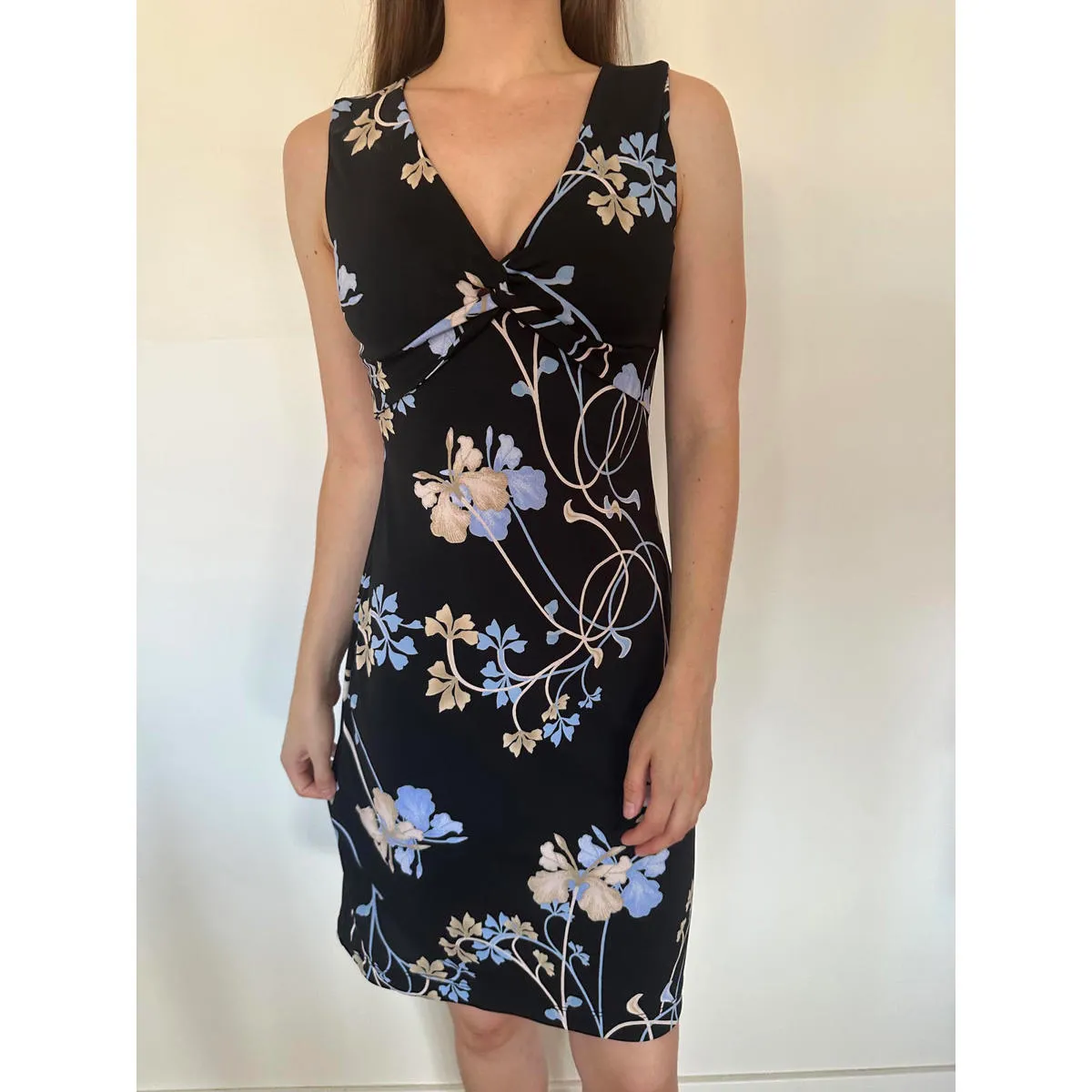 BCBG Paris Black and Blue Floral Short Sleeve Casual Dress Size XS - Image 5
