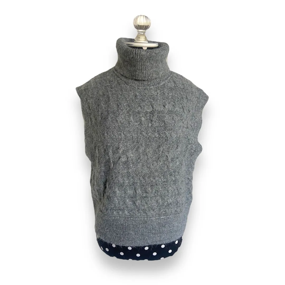Old Navy Womens Sweater Sz M Gray‎ Cropped Cableknit Turtleneck Sleeveless NEW - Image 3