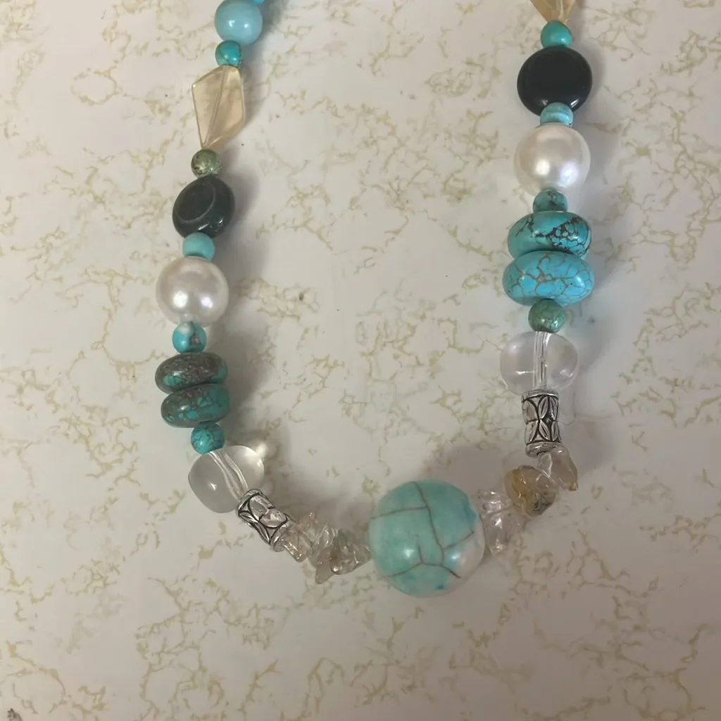Turquoise and Silver Beaded Necklace Set - Image 3