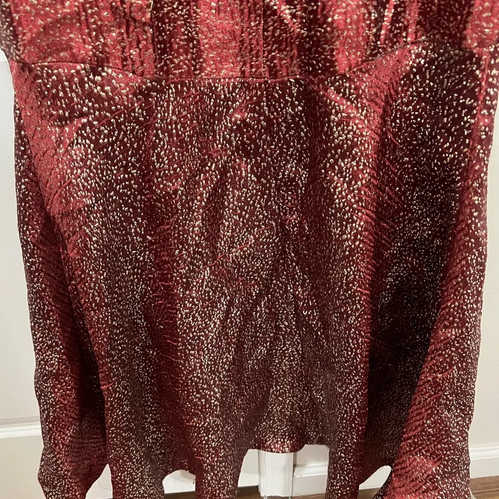 ML Monique Lhuillier Red Metallic High Low Gown Size 6 US $595 - Image 11