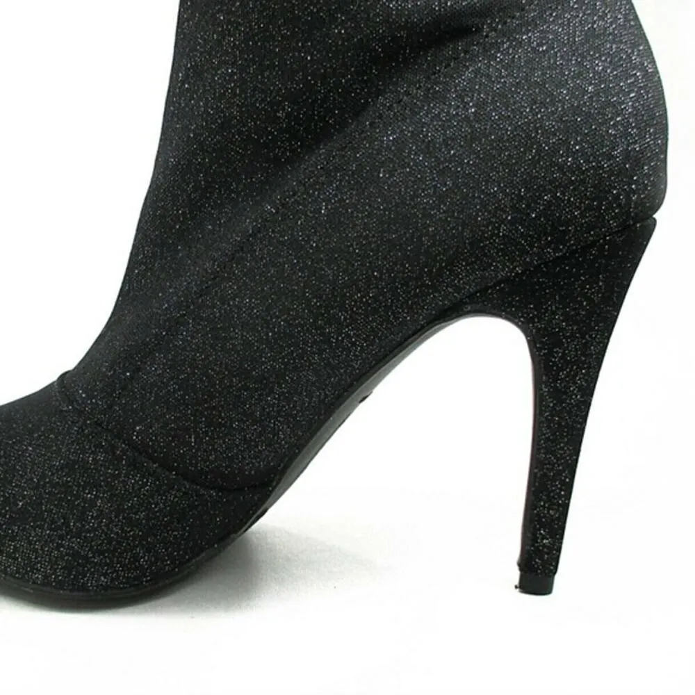 Brash 9 Booties Black Glitter Pointed Toe Pull On Sock Boots Stiletto Heel Spicy - Image 11