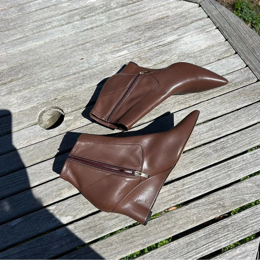 Franco Sarto Women's Temira Side Zip Wedge Bootie Brown Ankle boots size 9‎ - Image 8