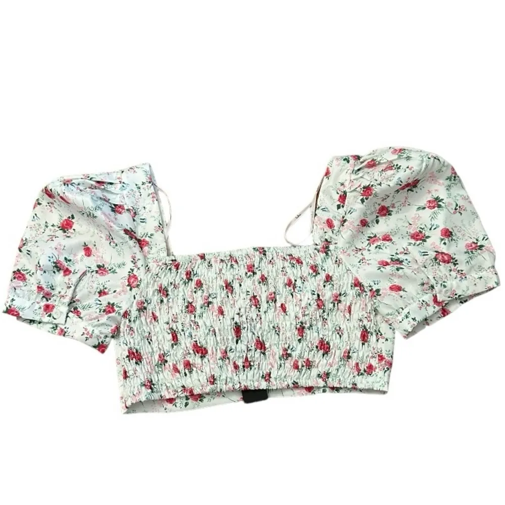 Lulus Cute White Floral Print Puff Sleeve Crop Top NWT medium c - Image 4