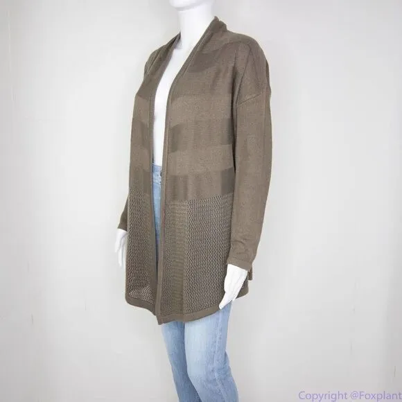 Design History dark olive open front long cardigan sweater, women size M petite‎ - Image 16