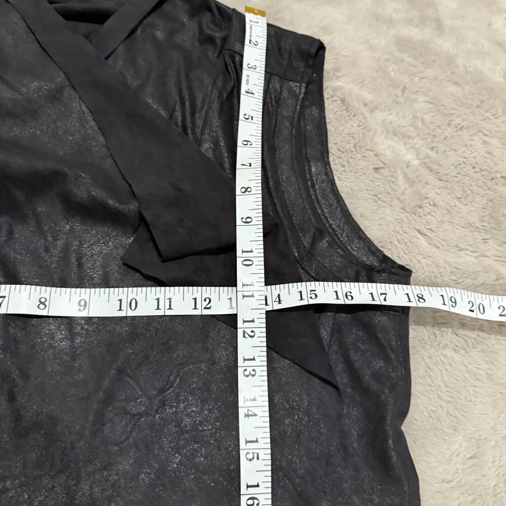 NWTCarmen Marc Valvo Faux Suede Cardigan Women 10 Black Metallic Open Front Goth - Image 3