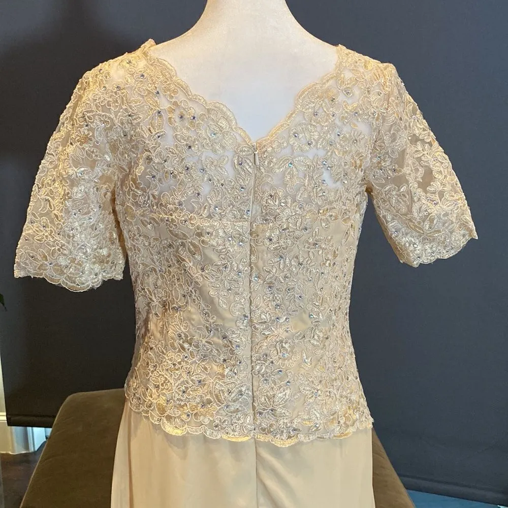 Women’s Full Length Chiffon Lace Appliqué Dress Mother of the Bride Bridesmaid Size M - Image 5