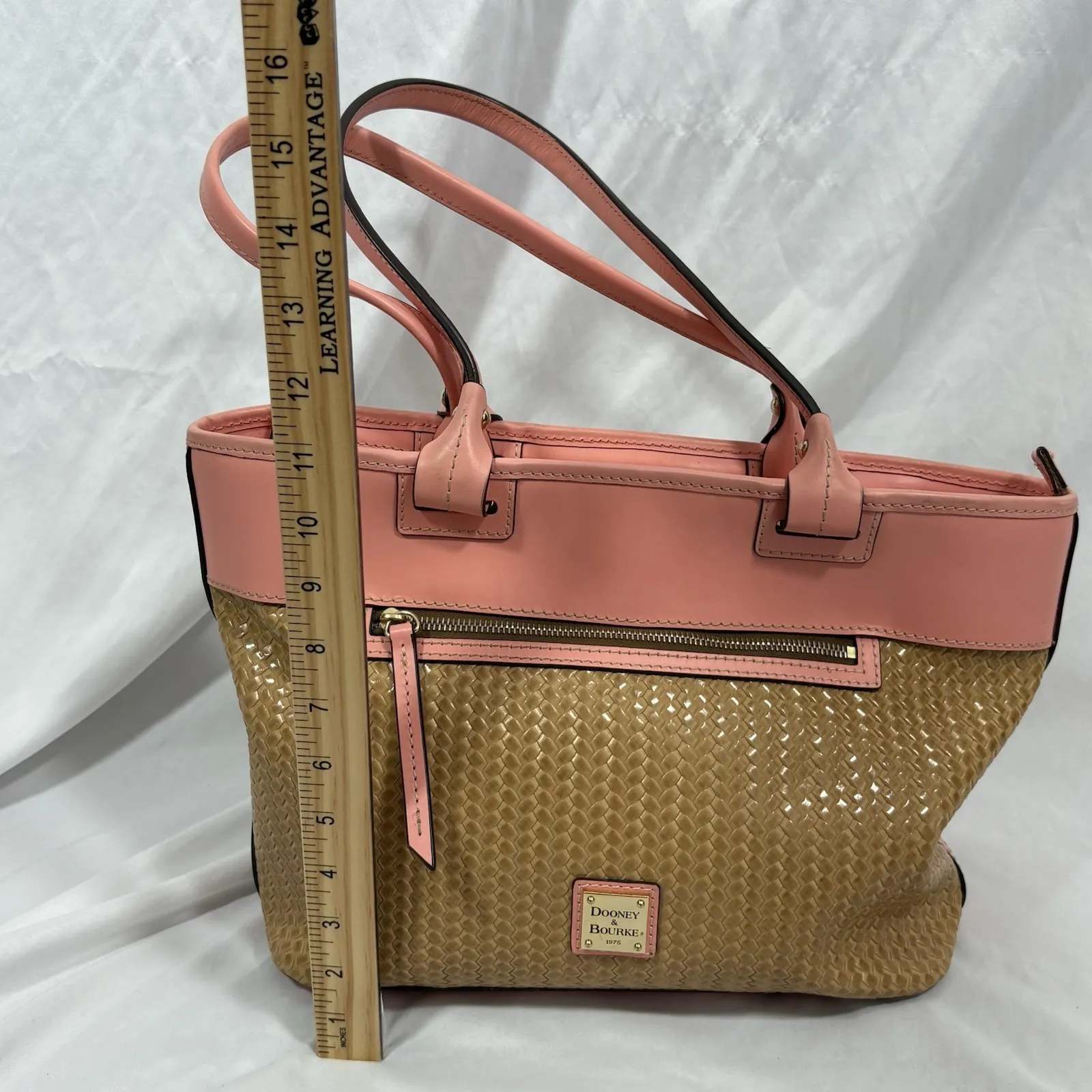 Dooney‎ And Bourke Beacon Weave Coral Pink Zip Tote Purse Bag - Image 13