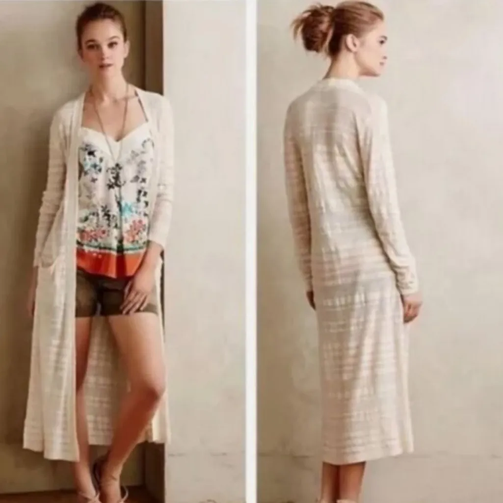 Anthropologie Moth Cream Linen blend Knit Cardigan size M - Image 2