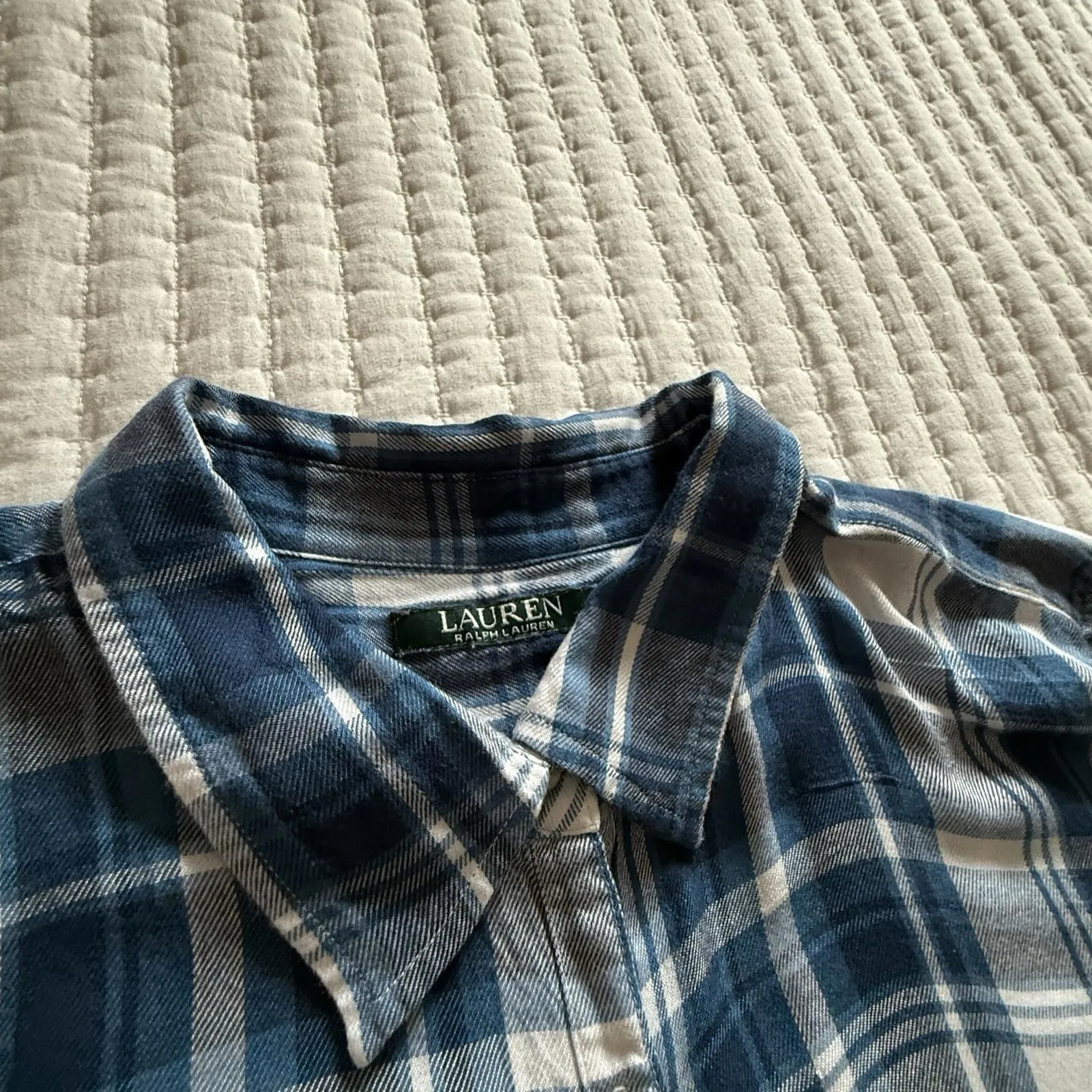 Lauren Ralph Lauren Button Up Collared Flannel Shirt Blue White Plaid Sz 3X - Image 13