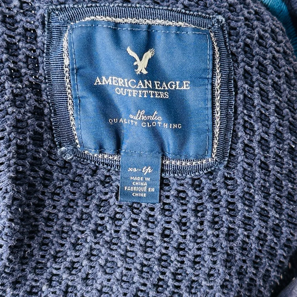 American Eagle Blue Zip Hooded Cardigan - Image 5