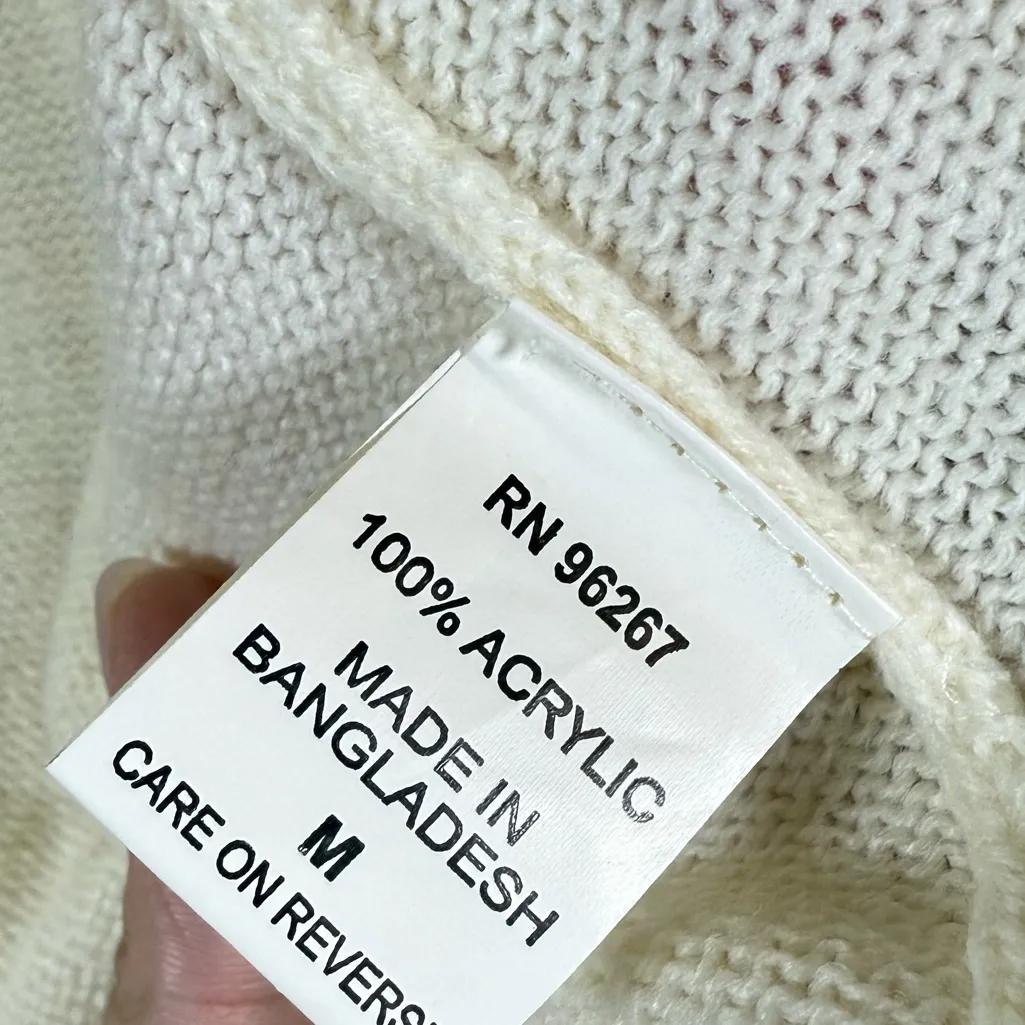 Cream Cable Knit Cardigan Button Front Neutral Soft Classic Layering Medium - Image 6