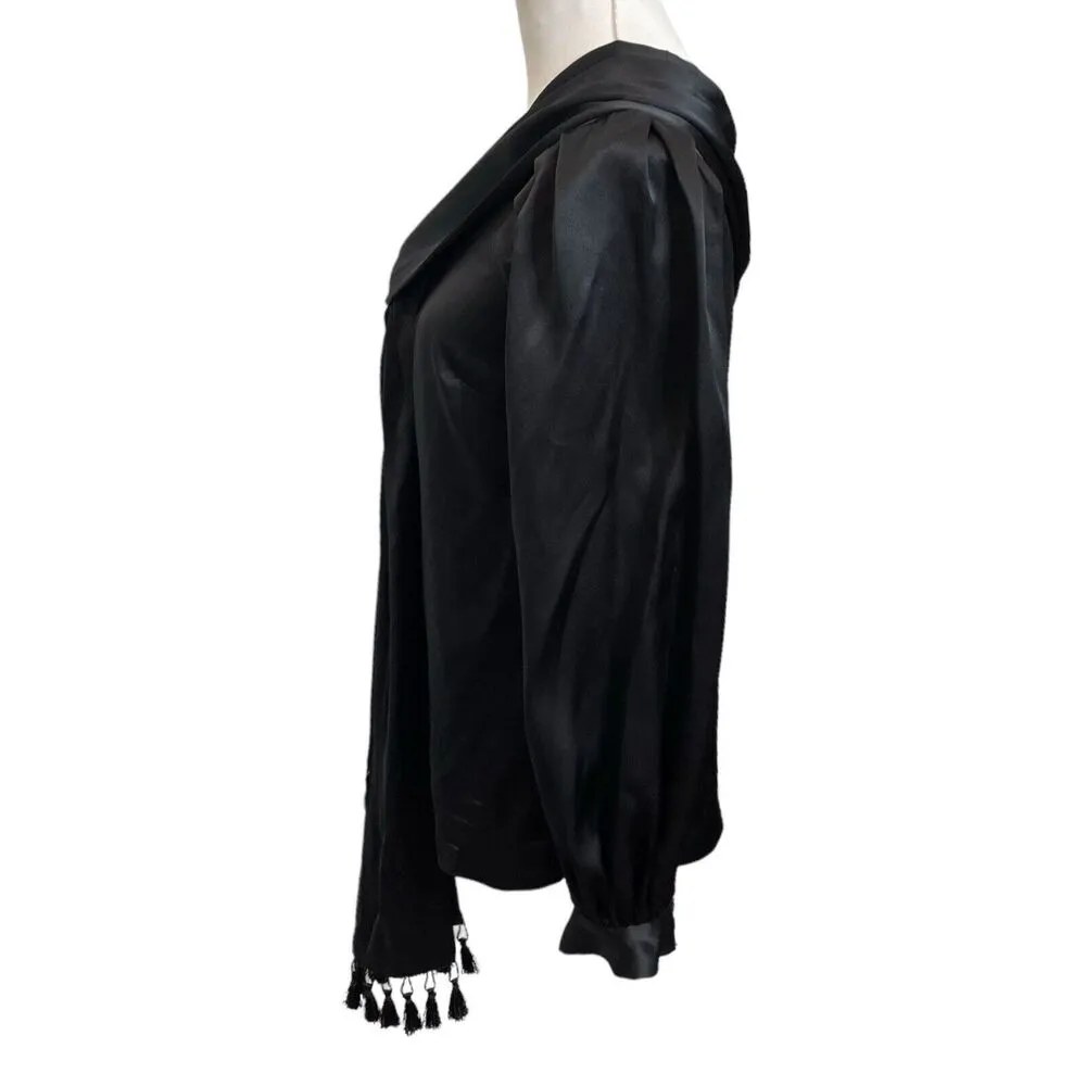 Sachin + Babi Pasa One Shoulder Silk Tassel Blouse Black Top Womens Size 6 - Image 5