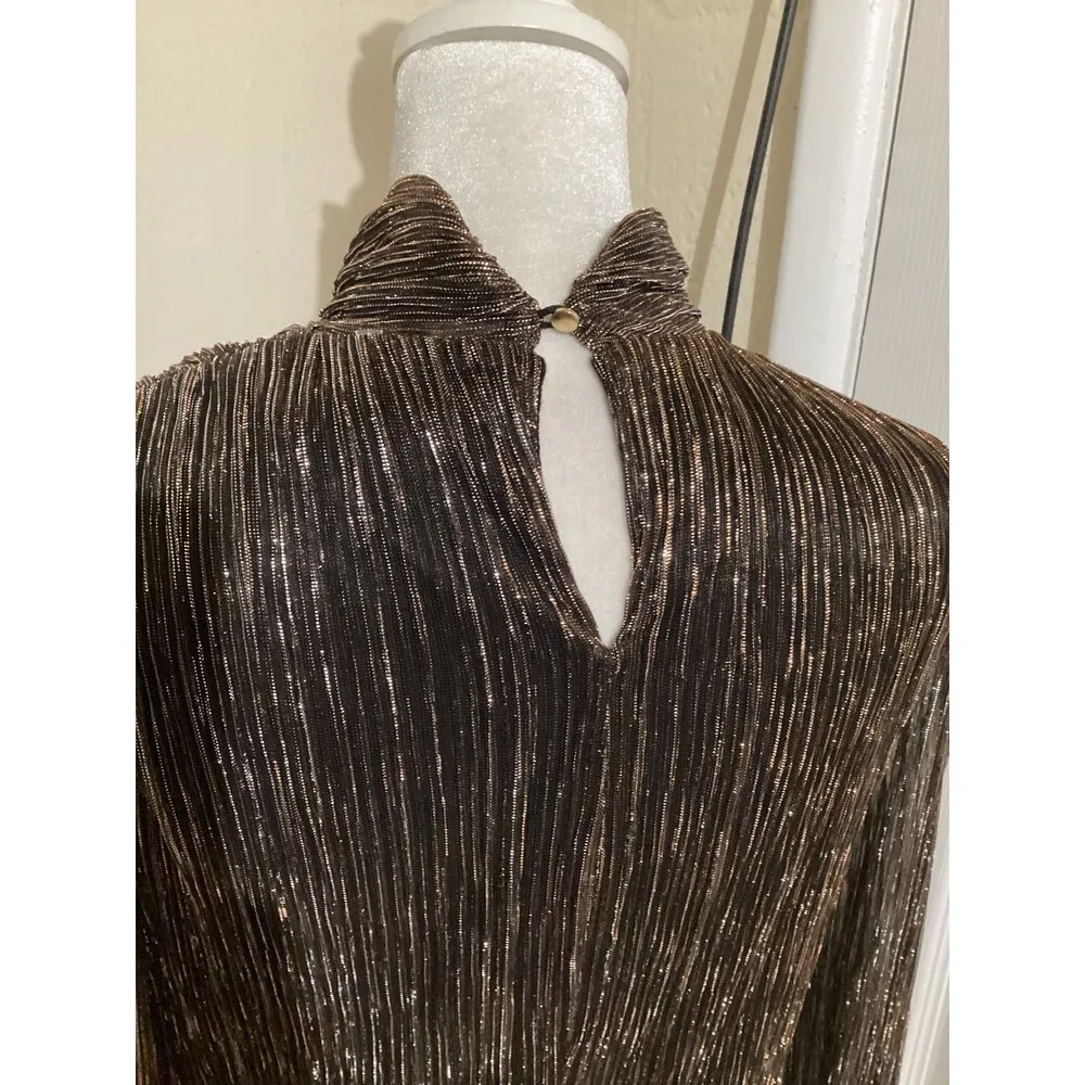 Bailey 44 Top Womens XS Black Gold Metallic Long Sleeve Mock Neck Blouse Party - Image 7