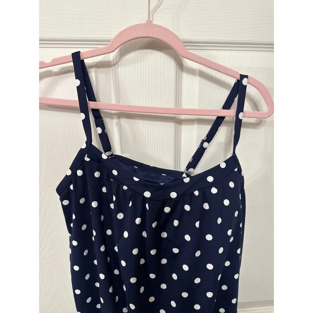 NWOT Lands End Blouson Tummy Hiding Tankini Top in Deep Sea Polka Dot, 12P - Image 2