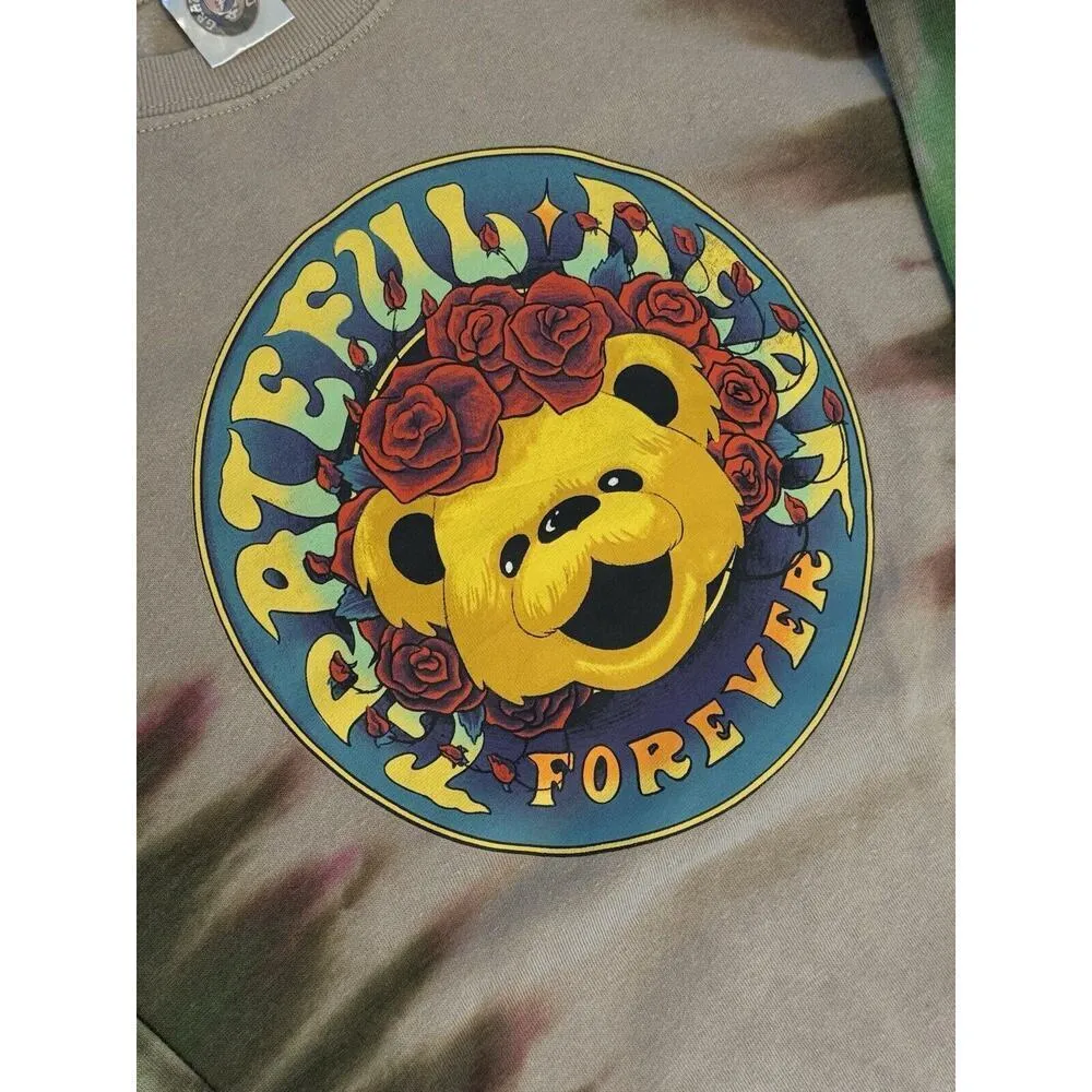 Grateful Dead Forever Graphic Retro Band Sweatshirt Bear Tie Dye Unisex XS Tan - Image 3