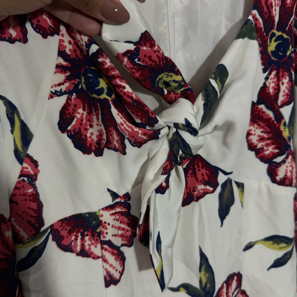 Rebecca De Ravenel 100% Silk‎ Mini Dress White/Pink Floral Size 2 White - Image 11