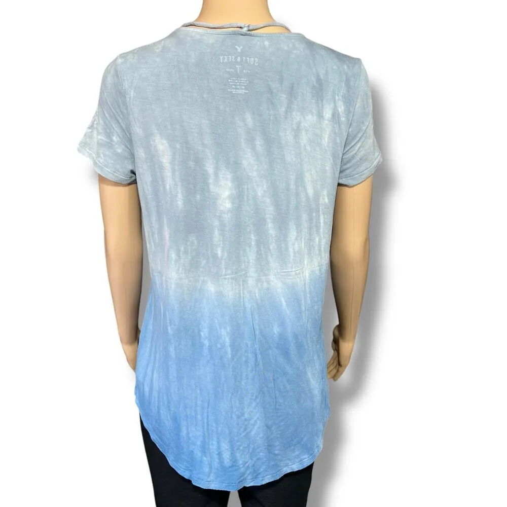 AEO Womens Soft and Sexy T Lace V Neck Bodice Hombre Blue Short Sleeve Long Med - Image 4