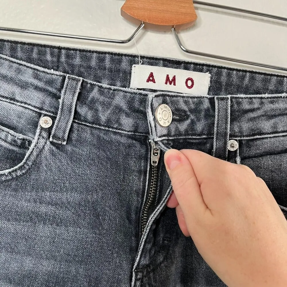 Amo Womens Twist Zip Gray Smoke Wash mid rise Denim Jeans Size 27 - Image 12