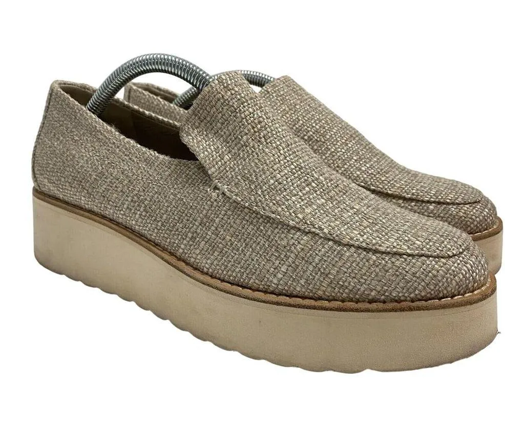 Vince Cream Zeta Raffia Woven Slide On Loafer Platform Sneakers Size 7.5 M - Image 2