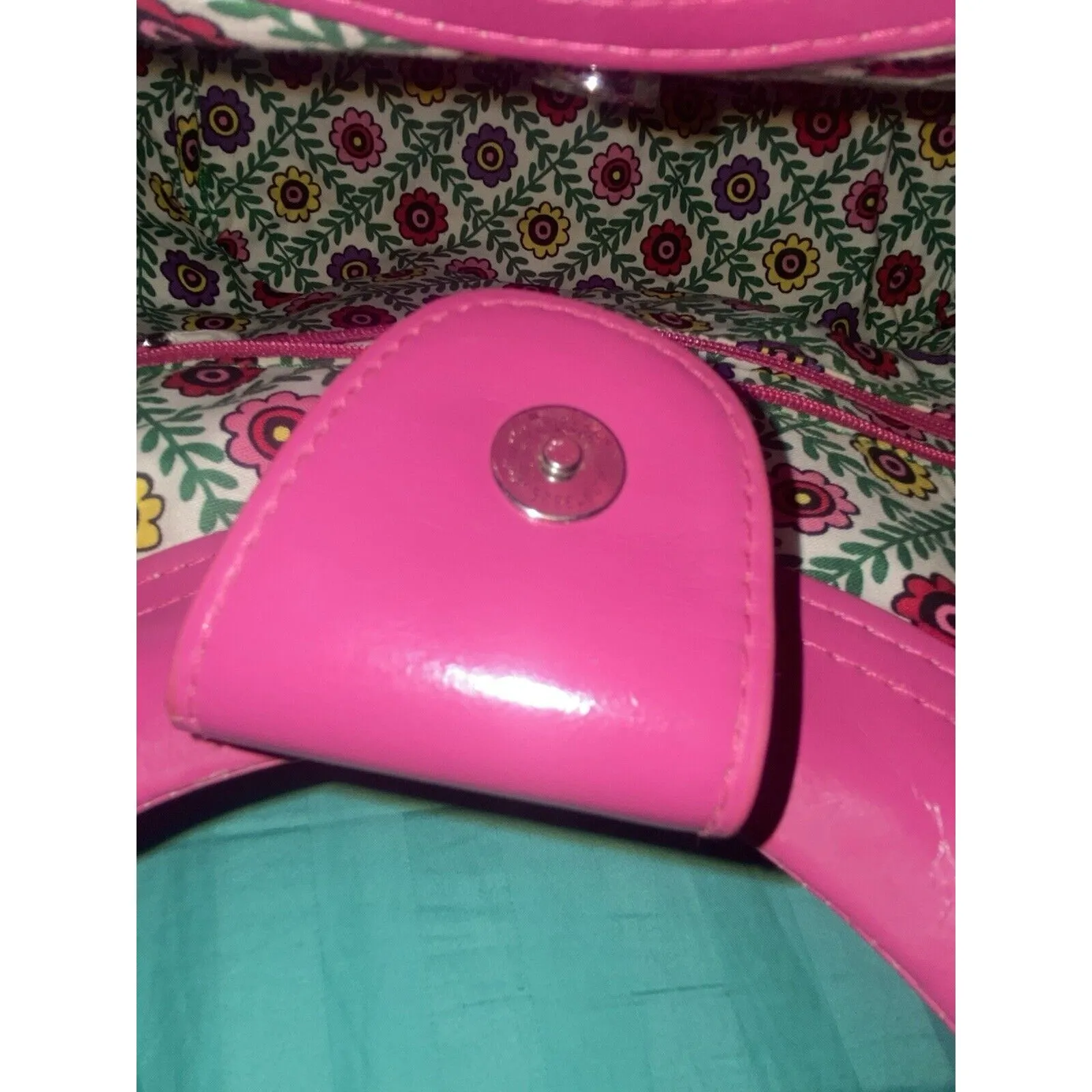 Viva La Vera Bradley Hand Bag Tote Bamboo Handle Pink Cream straw - Image 7