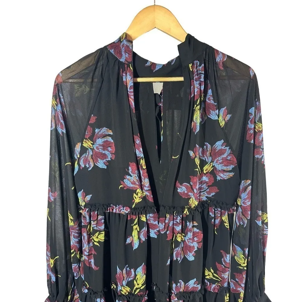 Cinq a Sept Revina Floral Gauze Minidress size US 4 Black Multi - Image 4