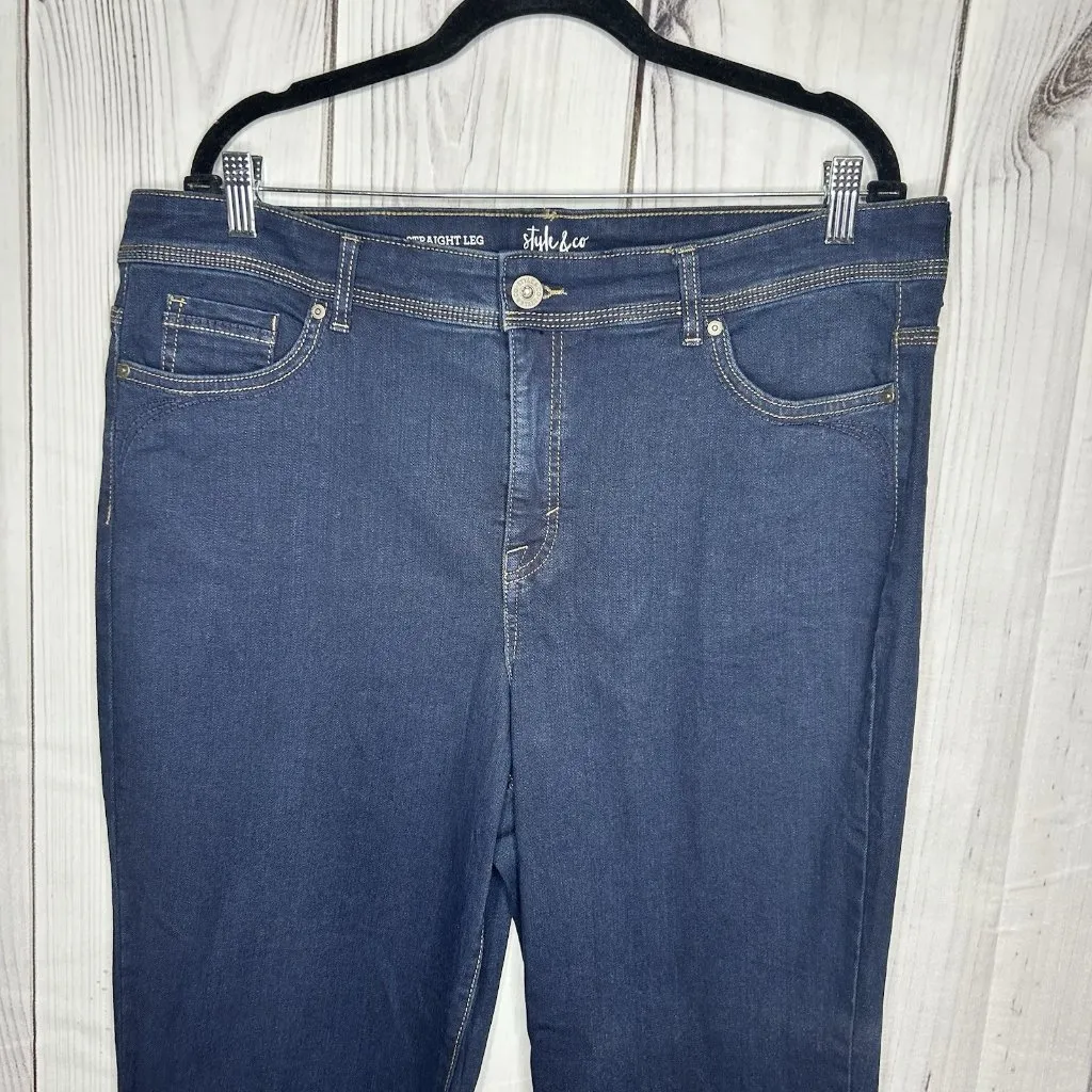 Style & Co Sz 18 Straight Leg Jeans High-Rise Stretch Dark Wash (38 x 31) NWOT - Image 2