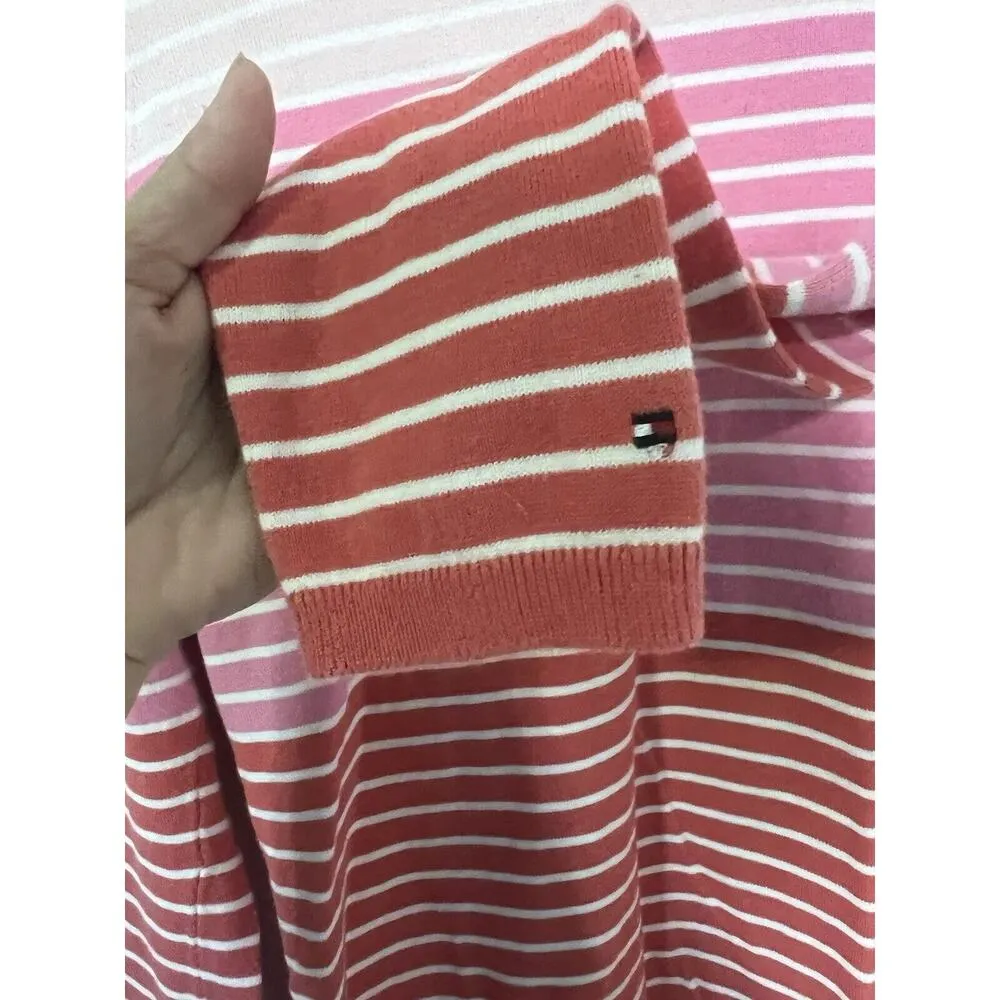TOMMY HILFIGER women preppy sweater Stripped Pink Orange LOGO Size M Nautical - Image 2
