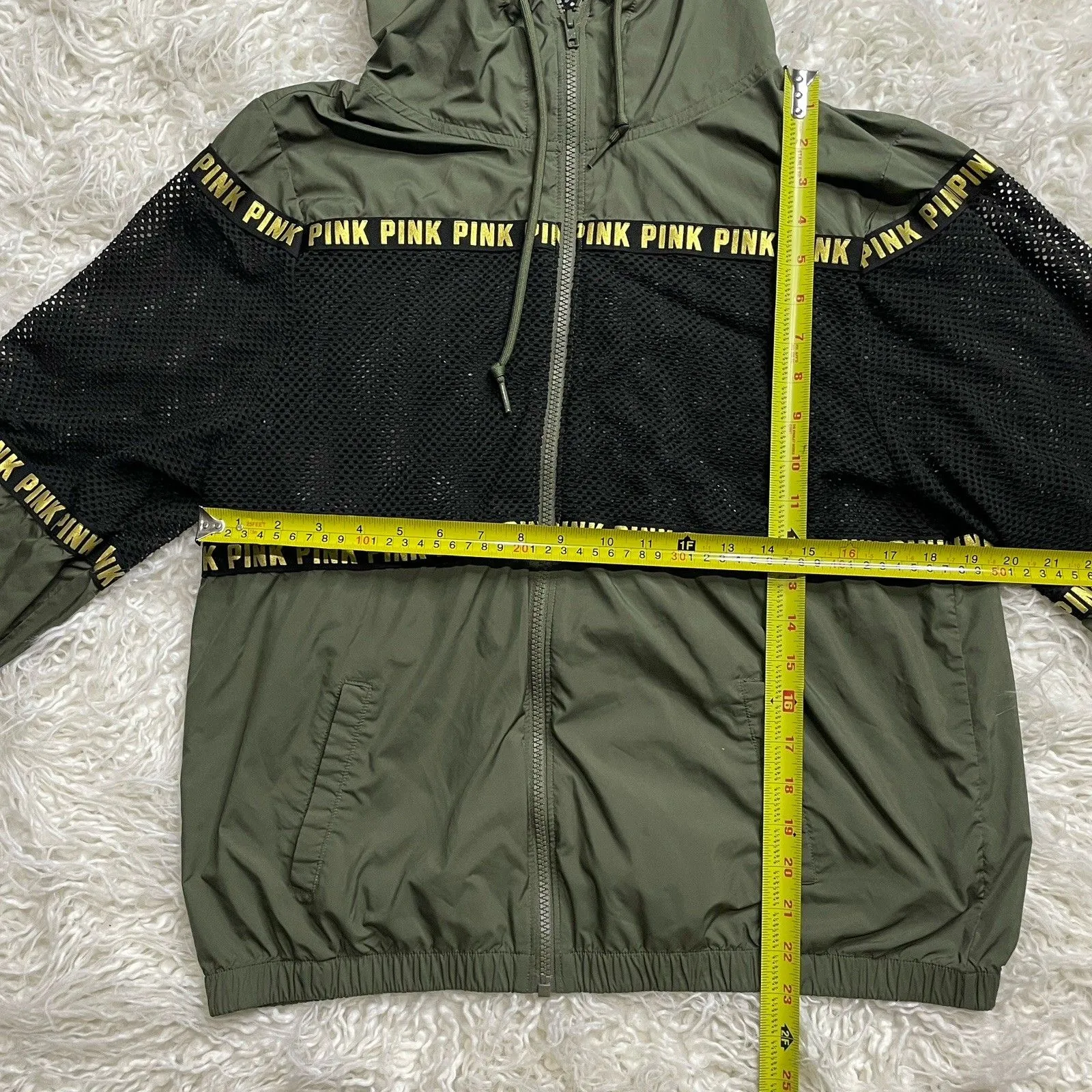 PINK Victoria's Secret Women Jacket XS Green Colorblock Windbreaker Mesh Hooded - Image 2