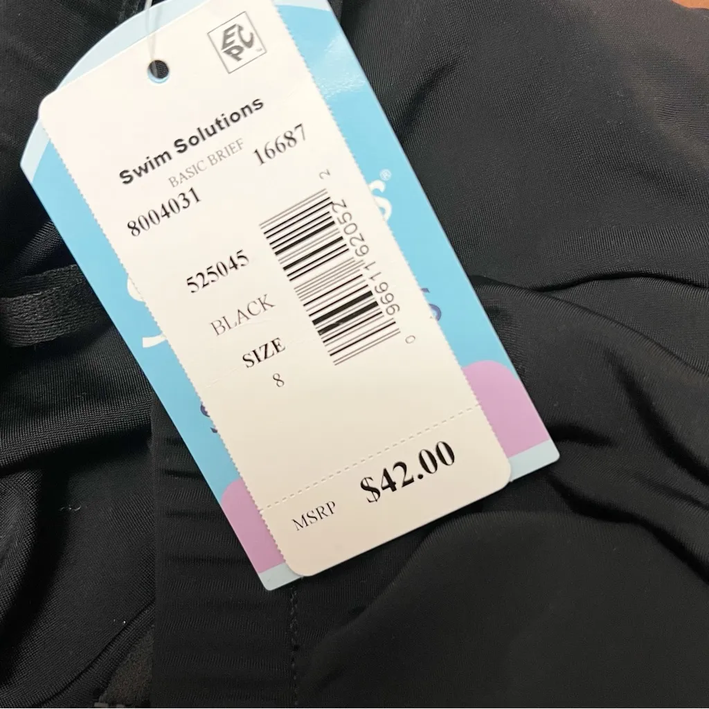 Swim Solutions Basic Swim Brief Bikini Bottoms Midrise Size 8 NEW Black - Image 6