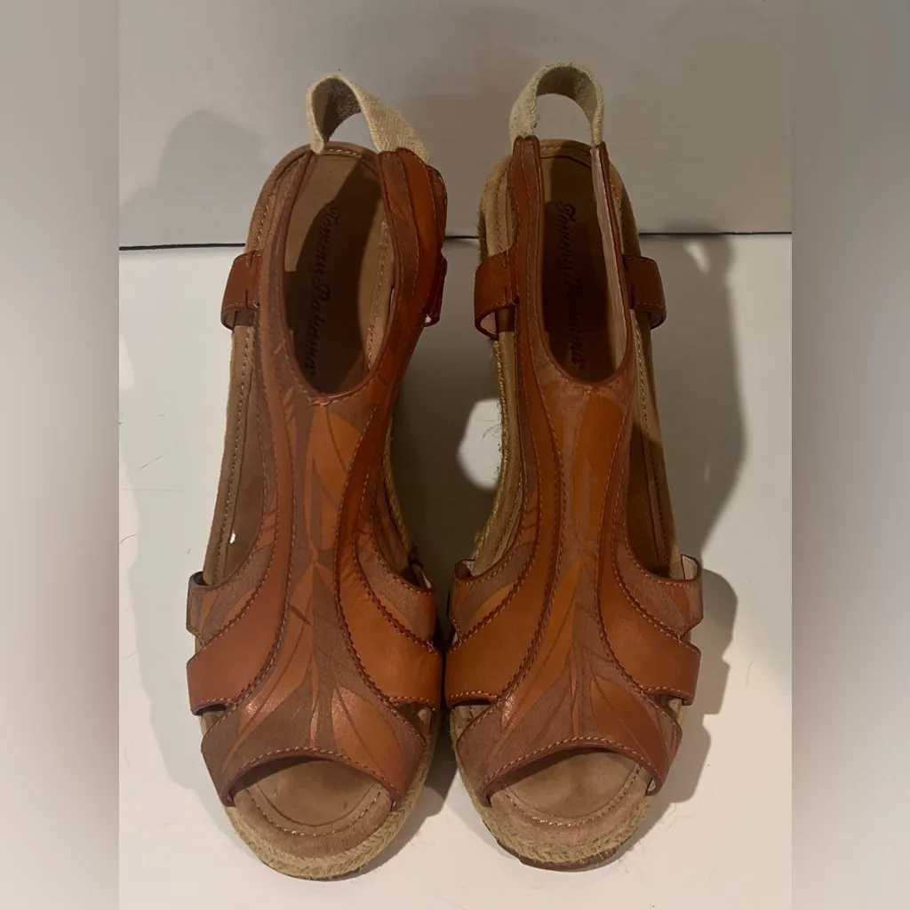 Tommy Bahama Reanna Laser-Etched‎ Leather Wedge Sandals Espadrilles Size 8.5 - Image 3