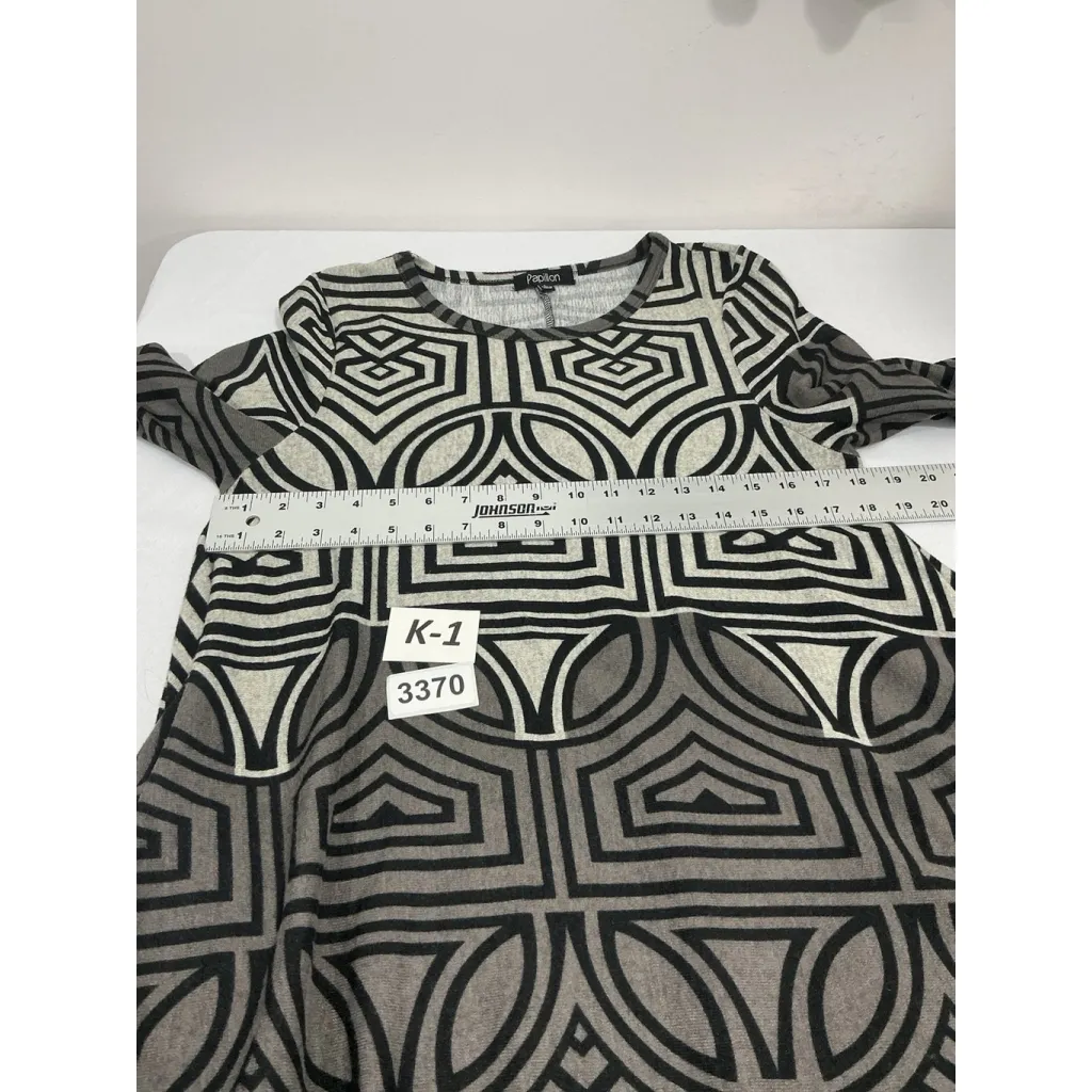 Womans Papillon L Black Gray Geometric Sweater Dress Long Sleeve Pockets - Image 6