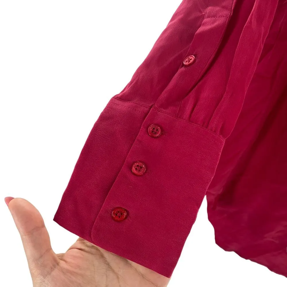 Equipment Femme Marche Collarless Long Sleeved Silk Magenta‎ Blouse Size S Long - Image 5