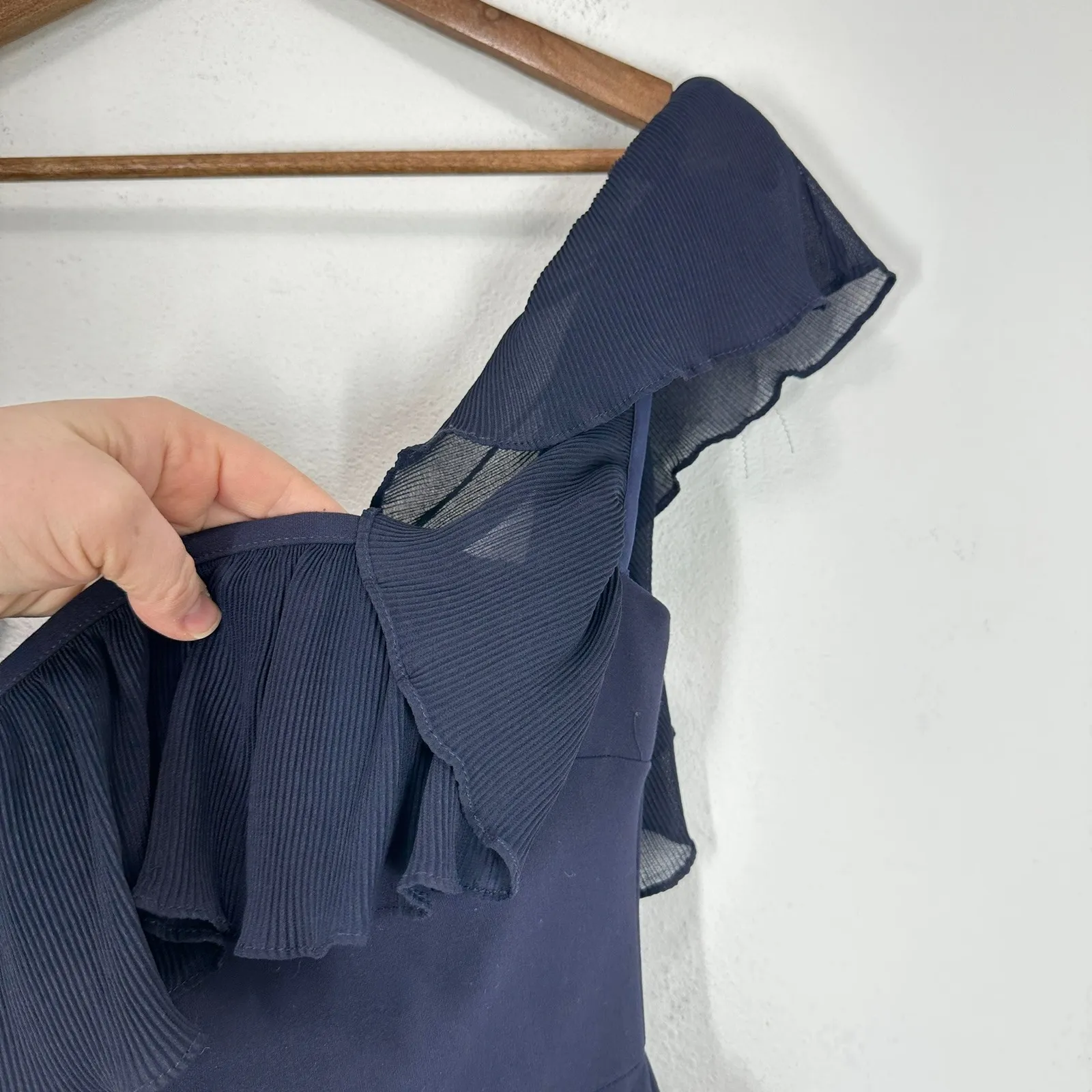 Likely Navy Blue Ruffle Off Shoulder Midi Dress Formal Evening Gown Size 12 - Image 7