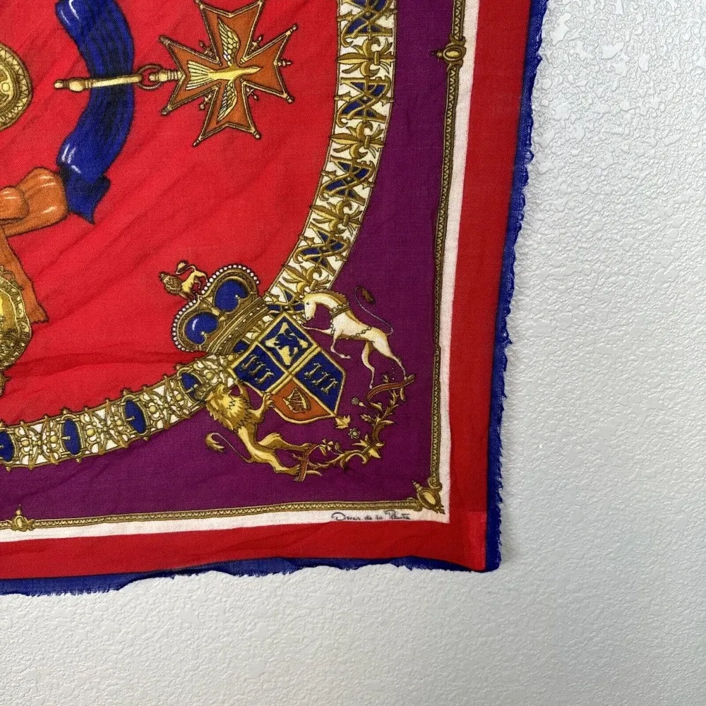 Oscar de la Renta Wool Challis Square Scarf Les Grands Orders Crown Crest Cross - Image 7