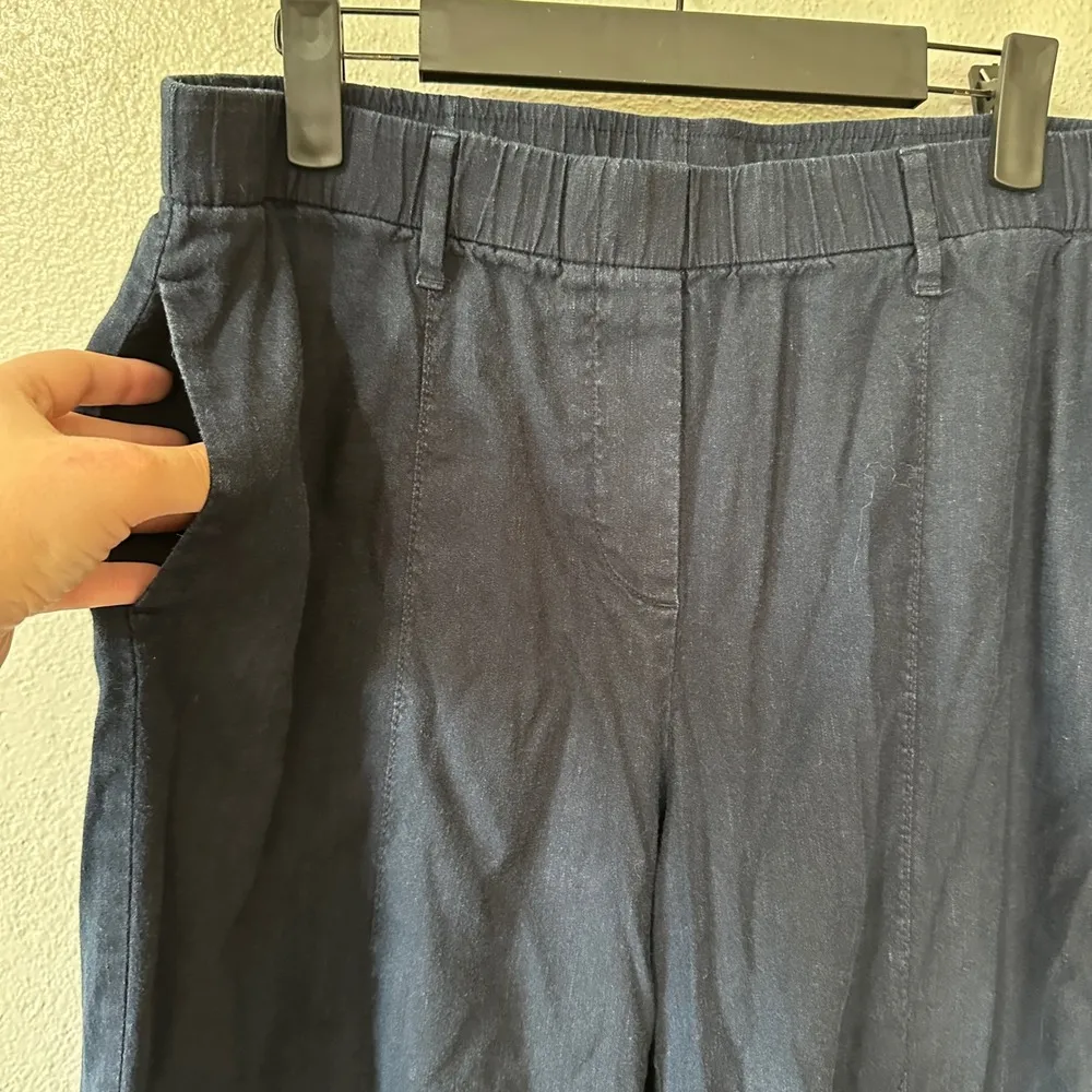 J.Jill Linen Blend Wide Leg Crop Pants Stretch Pull On Casual Womens Size Medium Blue - Image 3