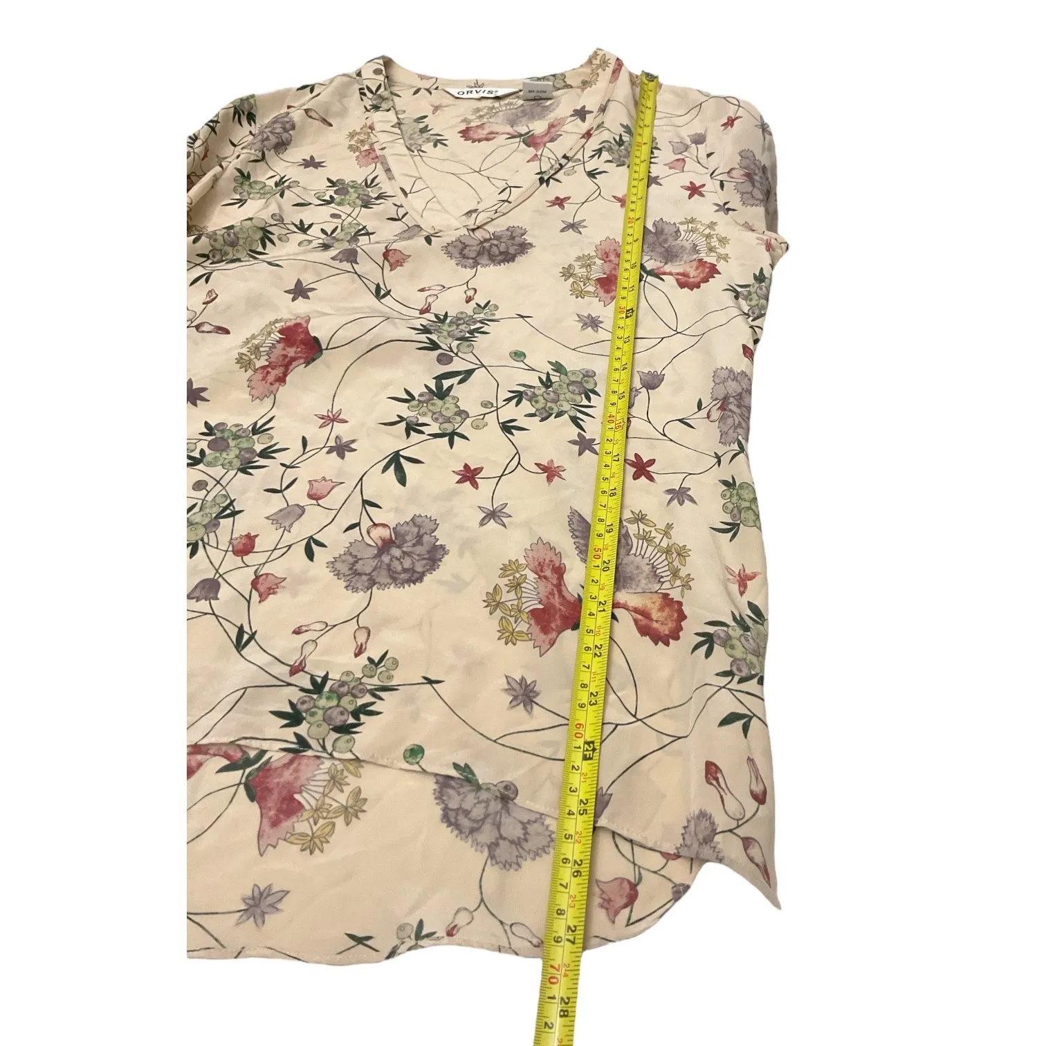ORVIS Womens Beige Silk Floral Print Long Sleeve V Neck Blouse Top - Image 7
