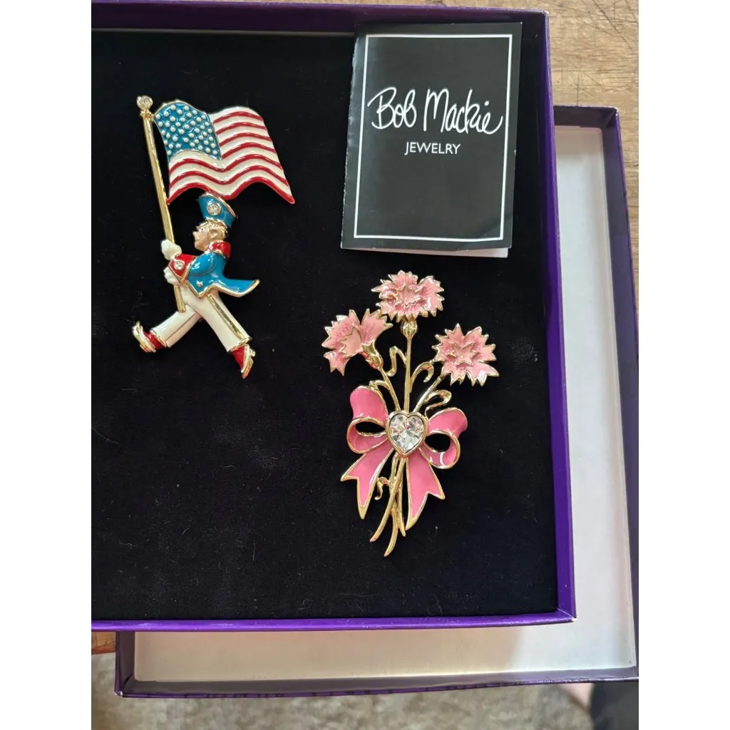 Bob Mackie Jewelry Patriotic Soldier & Pink Flower Brooch Set In Gift Box - Image 7