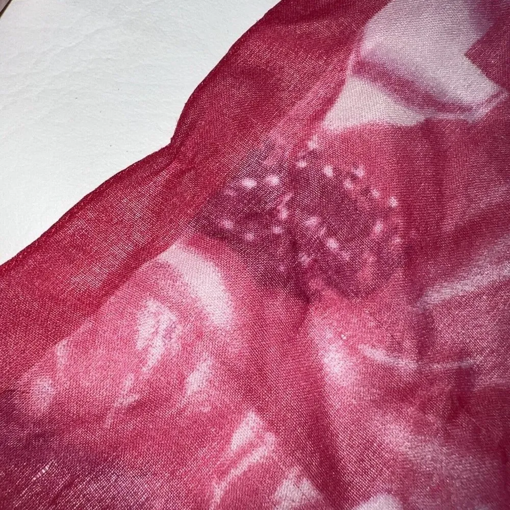 Square Scarf 19" Fuchsia Hot Pink Floral Semi Sheer Womens Ladies Silky - Image 3