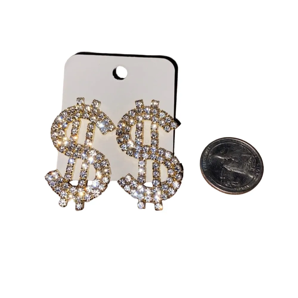 Rhinestone Dollar Sign Earrings 💎💸 Statement Bling - Image 2
