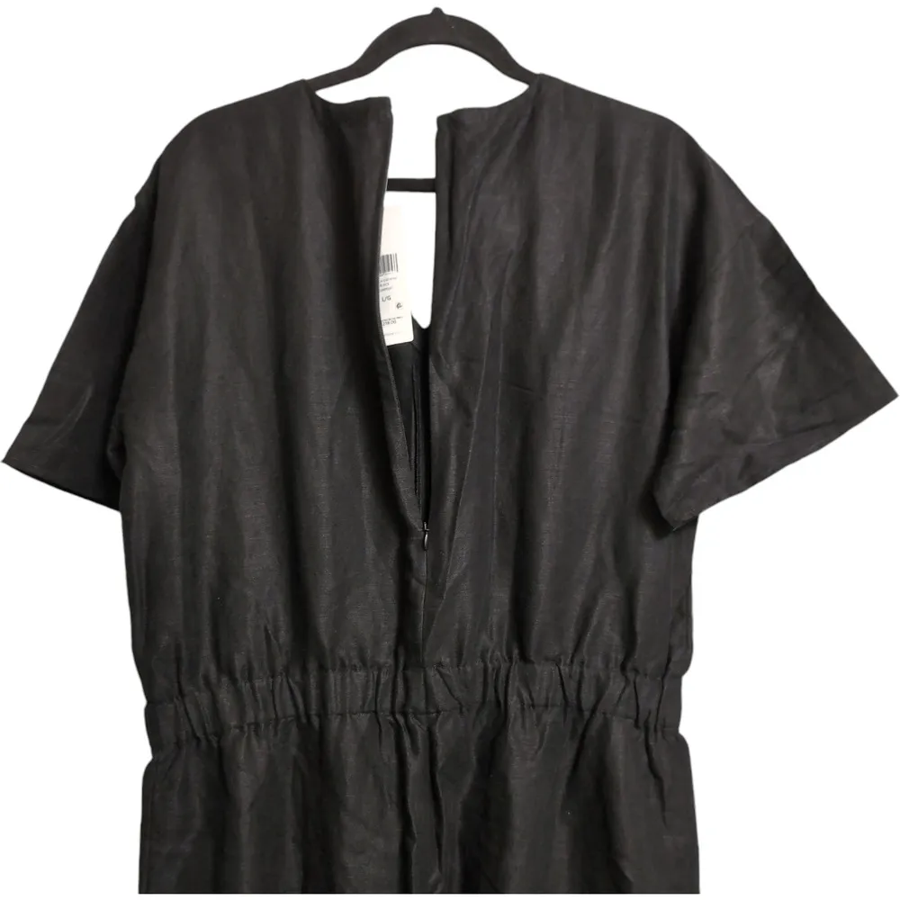 NWT Eileen Fisher Black Short Sleeve V Neck Casual Jumpsuit Linen Size L - Image 5