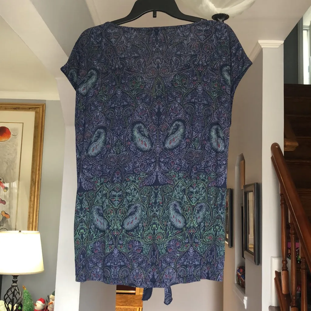 Lucky Brand Purple and Green Paisley Top Sz L - Image 2