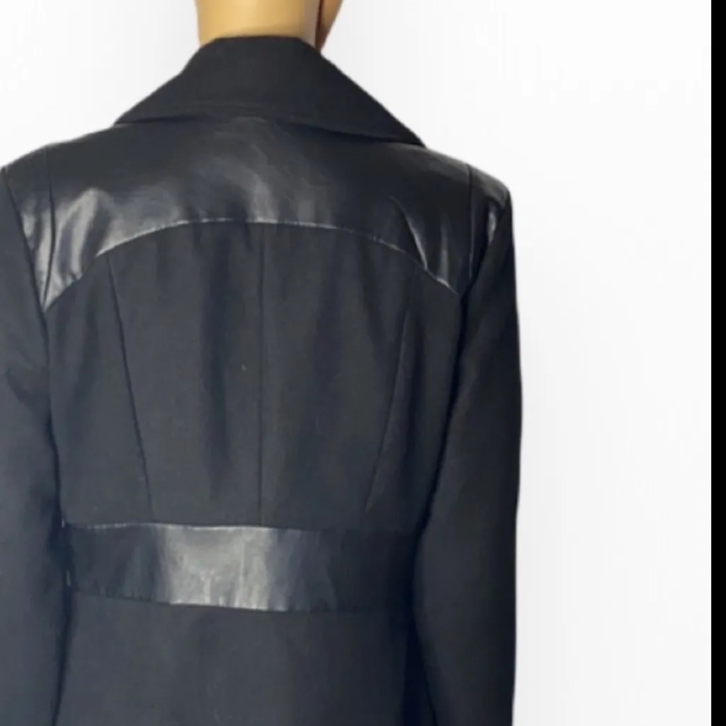 Lola Black Wool Blend Coat with Faux Leather Trim - Image 5