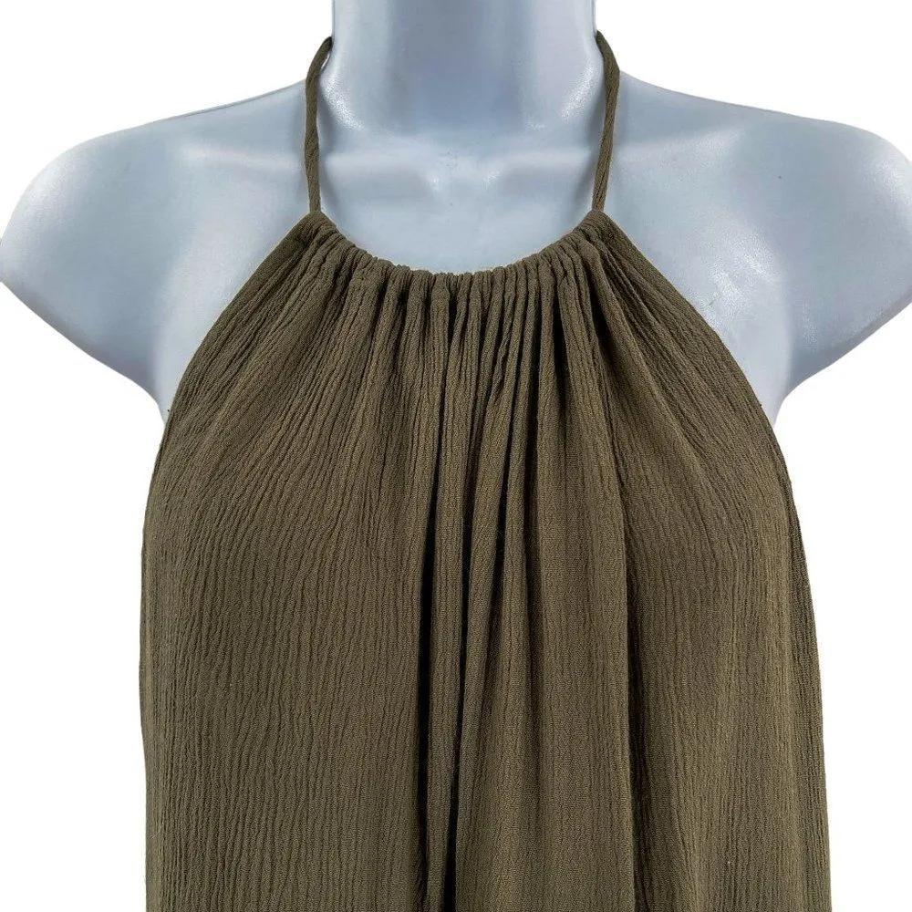 Tobi  Lace Trim Halter Tank Top Olive Green - Image 98