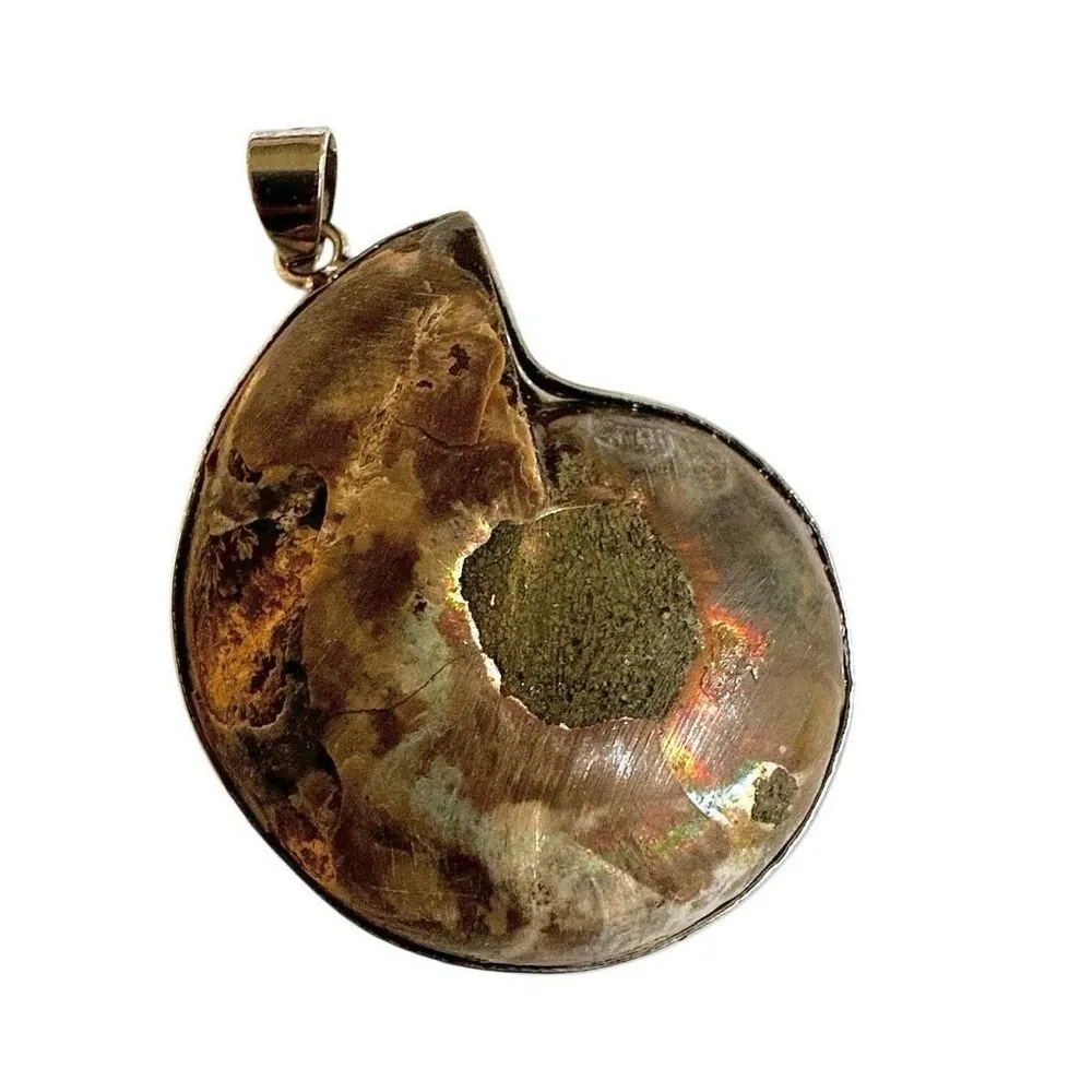 Silver tone Ammonite nautiloid fossil pendant - Image 5